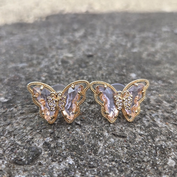 Jewelry - Butterfly Crystal Stud Earrings NWOT